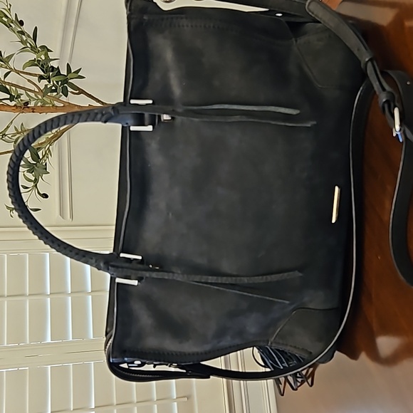 Rebecca Minkoff Gray Soft Suede Fringe Handbag w/ Crossbody Shoulder Strap - Picture 2 of 16